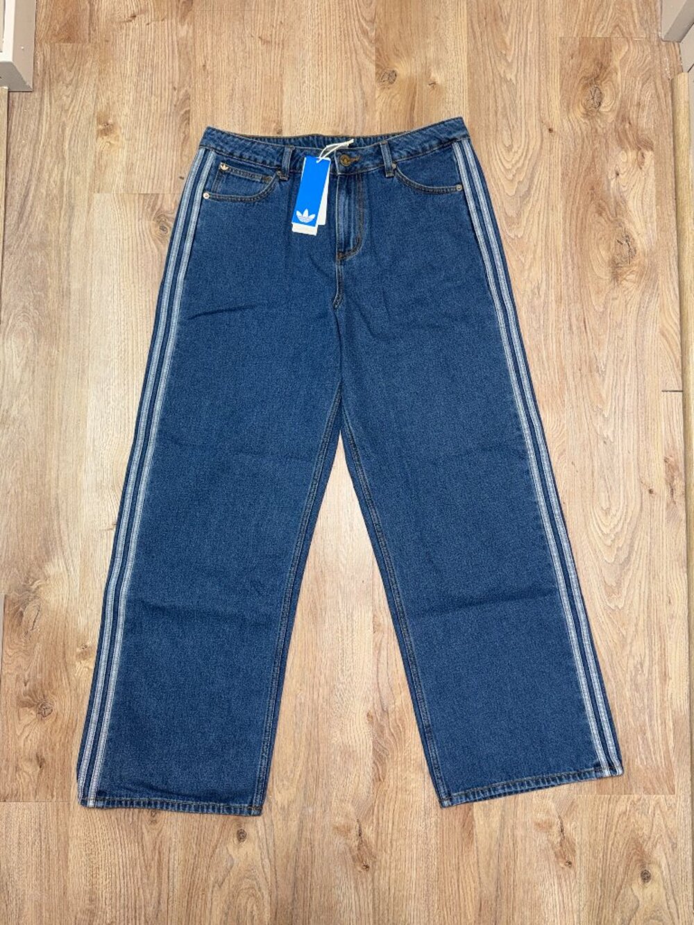Adidas Originals 32 x 32 Firebird Denim Track Pants 3 Stripe Jeans Medium Blue